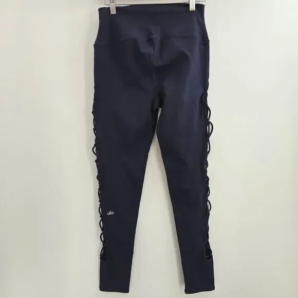 Alo Yoga Womens High Waisted Interlace Criss Cross Cutout Leggings Blue Size L - Picture 5 of 8